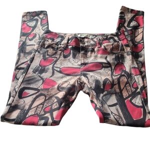 Jepling Pink and Black Abstract Print Skinny Jeans M